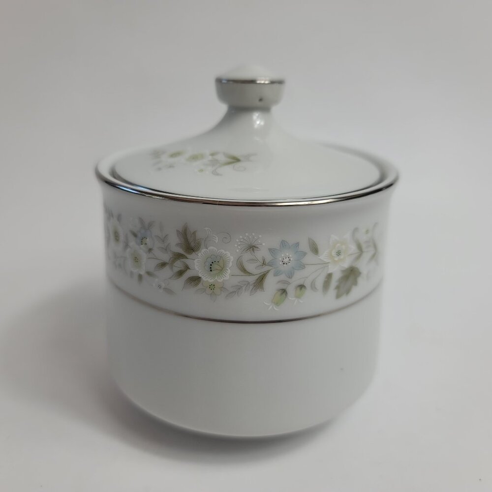 ONE Imperial China Wild Flower Sugar Bowl & Lid White Green Blue & White Flowers